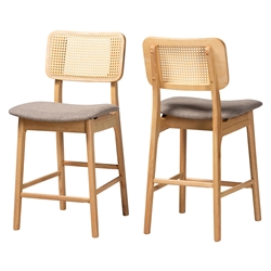 Baxton Studio Dannon Mid-Century Modern Grey Fabric and Natural Oak Finished Wood 2-Piece Counter Stool Set